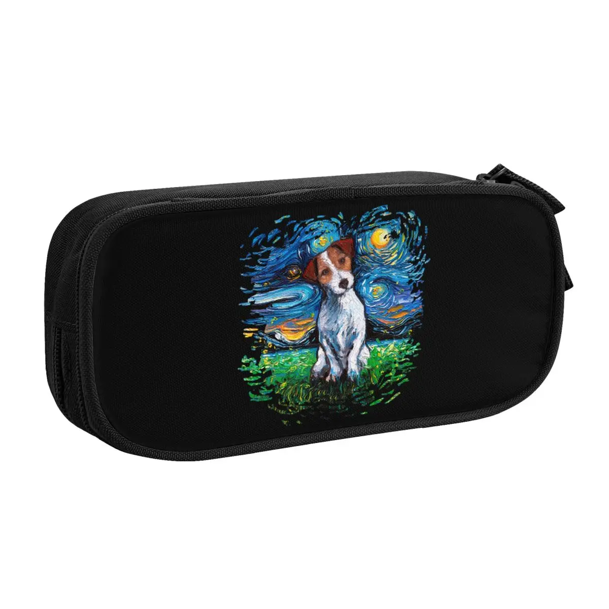 Custom Jack Russell Terrier Night Sky Kawaii Pencil Case Girl Boy Large Capacity Dog Pet Pencil Box Students Stationery