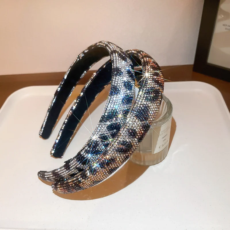 Shiny Full Rhinestone Headbands Leopard Color Hairbands Velvet Headwear for Women Hair Accessories Jewelry