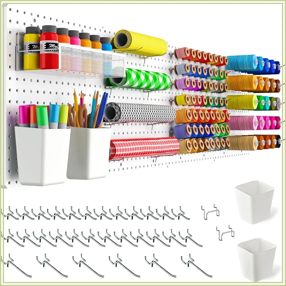 Modular Plastic Peg Board Wall Organizer Kit, 16x16, White - 33 Accessories, Heavy Duty 200 lbs, for Craft Room, Kitchen, Office