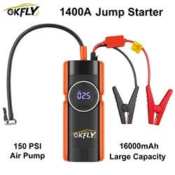 GKFLY urządzenie do uruchamiania awaryjnego samochodu 16000mAh Power Bank baterii 1400A Jumpstarter Auto Buster 150PSI sprężarka powietrza opona samochodowa Inflator