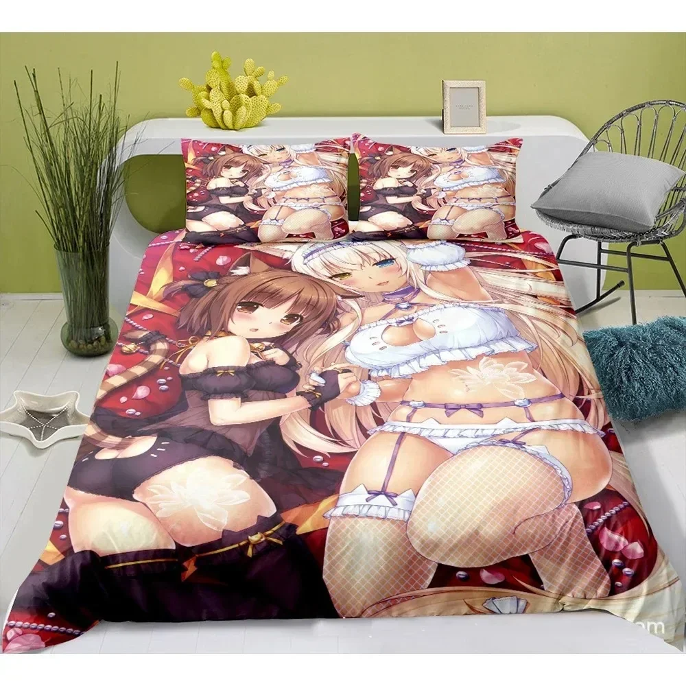 لطيف أنيمي القط خادمة نمط NEKOPARA 3 قطعة طقم سرير لعبة الطباعة حاف الغطاء و المخدة غرفة نوم تزيين للمراهقين أوتاكو