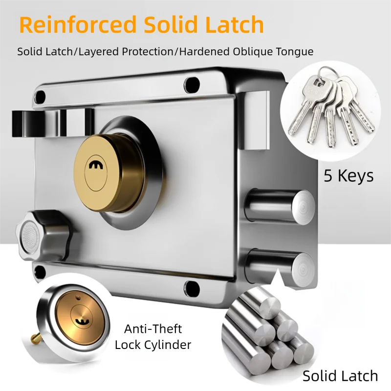 قفل سلس قديم للأبواب الأمامية المنزلية، ملحقات قفل منزلية، معدات ثقيلة متعددة الاستخدامات مع مفتاح