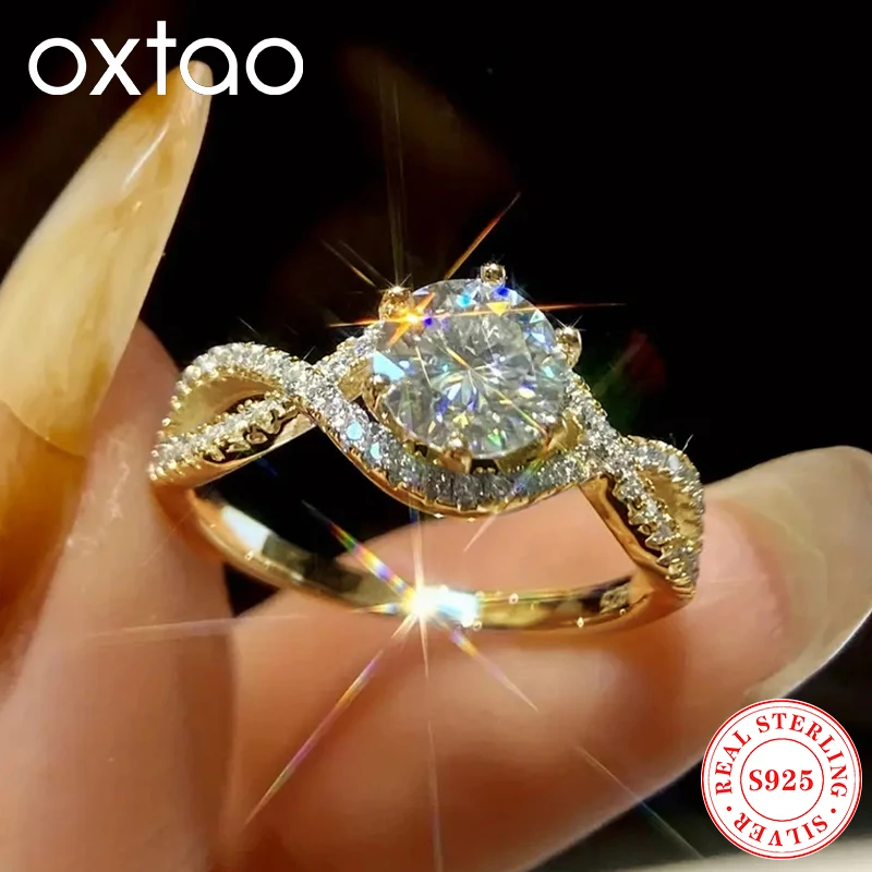 

OXTAO GRA Test Passed Moissanite Twist Shank Ring for Women Real 925 Silver Sparkling Diamond Engagement Wedding Rings Jewelry