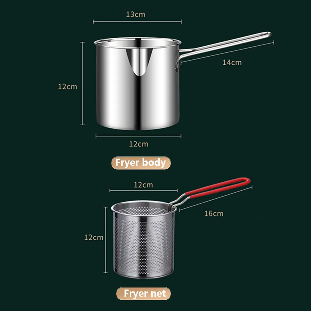 Stainless Steel Deep Frying Pot Tempura French Fries Fryer with Strainer Chicken Fried Pan Outdoor Food Heating Pot Cooking Tool