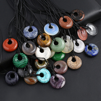 Charming Big Hole Beads Natural Stone Round Amethyst Agate Jade Pendant Necklace Neutral Style Jewelry Accessories Gift for Pare
