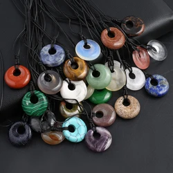 Charming Big Hole Beads Natural Stone Round Amethyst Agate Jade Pendant Necklace Neutral Style Jewelry Accessories Gift for Pare