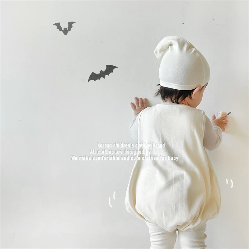 Halloween Ghost Baby Romper Adorable Infant Hallowmas Clothing Vest Hat 2pcs Sets Toddler Small Children Cosplay Costumes