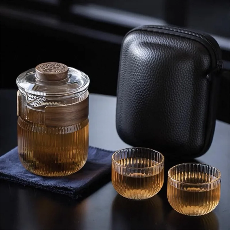 

Портативные дорожные стеклянные наборы чайной посуды, уличный термостойкий стеклянный чайник, набор чашек для чая, набор для заваривания чая Пуэр, кунг-фу