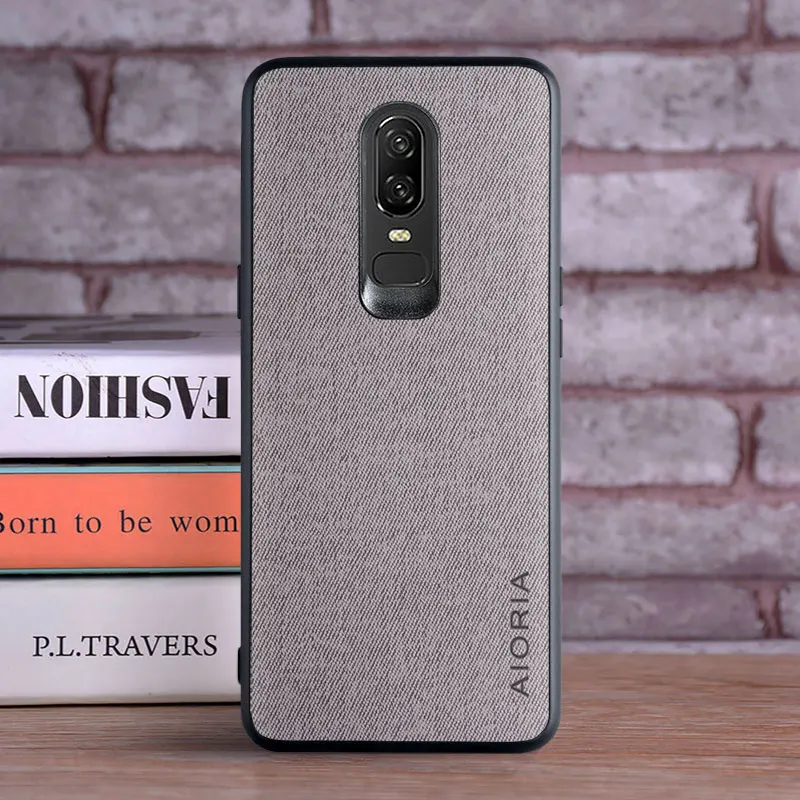 Textile Leather Case for Oneplus 6 soft TPU with back hard PC material camera protection design cover