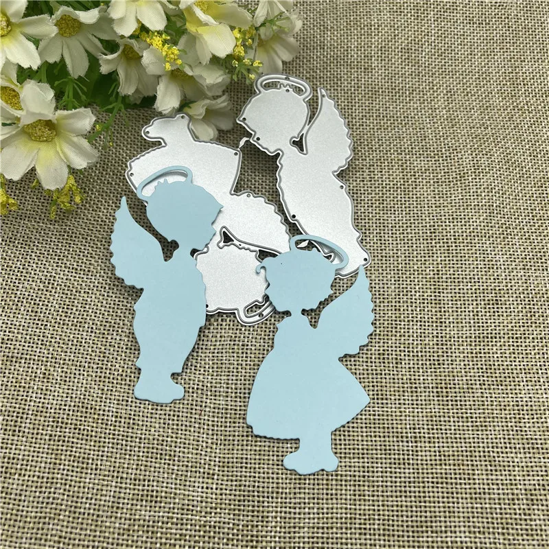 Boy and girl angels Metal cutting dies  mold Round hole label tag Scrapbook paper craft knife mould blade punch stencils dies