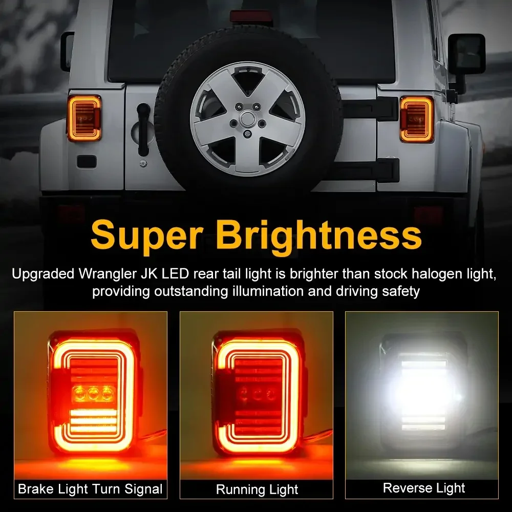 

DOT LED Tail Lights for Jeep Wrangler JK JKU 2007-2018, 12V Unique C Taillights Super Bright DRL Brake Reverse Turning Lights