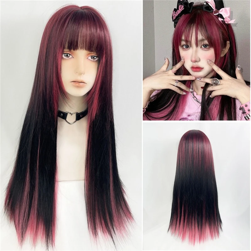 MSIWIGS 女性合成ロリータウィッグロングストレートオンブルツートン