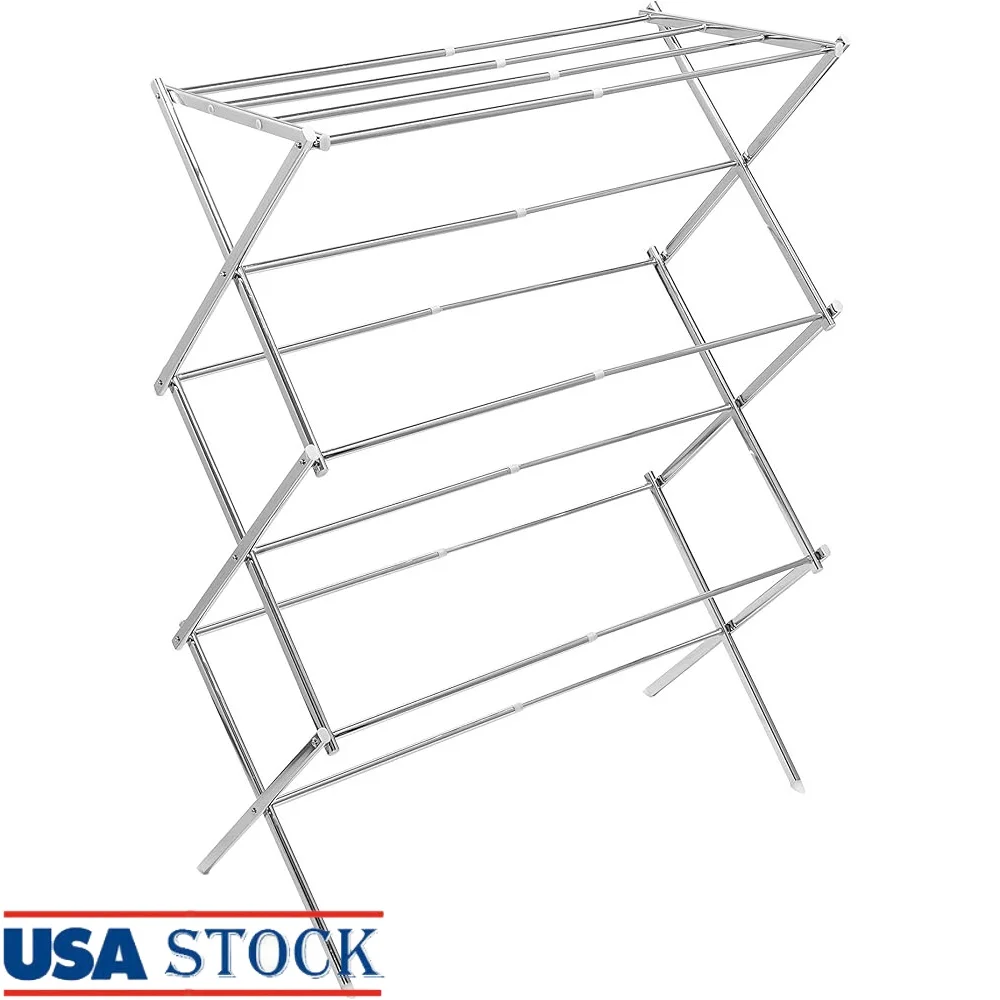 

Expandable Steel Drying Rack Chrome 25ft Air Drying Space Collapsible Space Saving Design Durable Eco Friendly Storage Solution