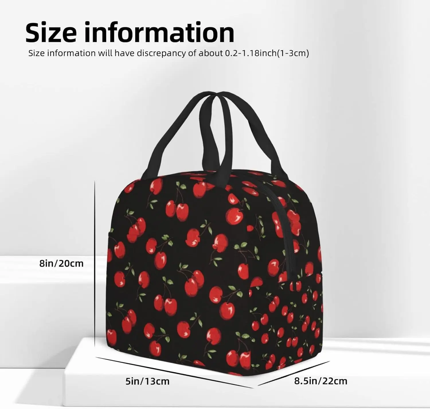 Black Sweet Cherry Lunch Box Insulated Meal Bag Lunch Bag Reusable Snack Bag Food Container For Boys Girls Men Women