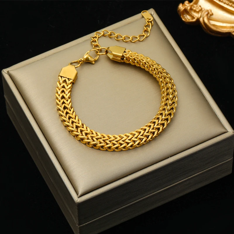 EILIECK 316L Edelstahl Kettenhalskette Armband Set Hip Hop Metall Goldfarben Punk Damen Mode Schmuck Geschenk Accessoires – Detail 17