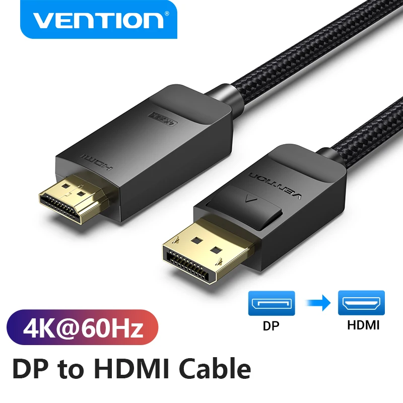 Кабель Vention DisplayPort/HDMI 4K, 60 Гц, DP-HDMI для ПК, ноутбука, HDTV, монитора, проектора, видео, аудио