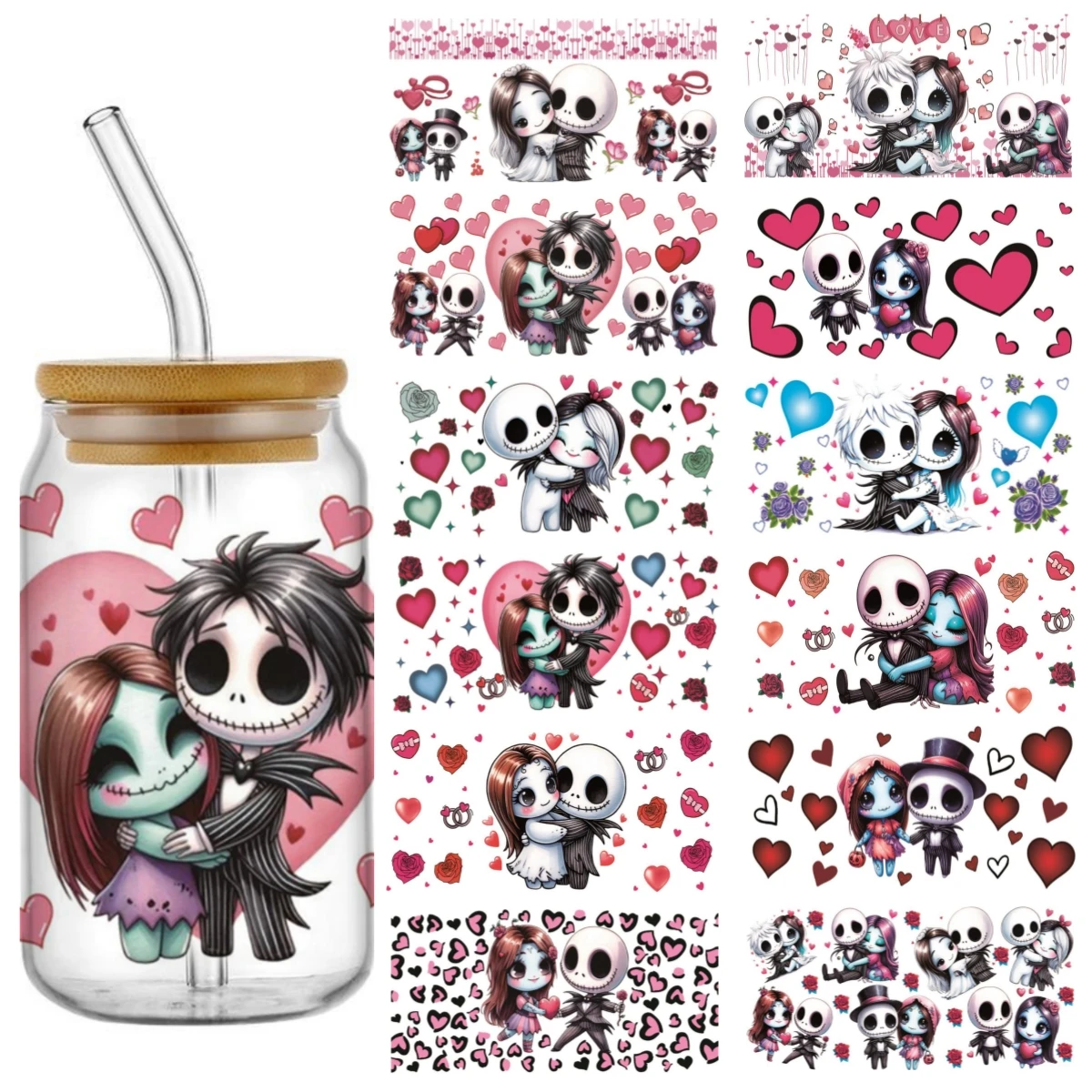 

Miniso UV DTF Transfer Sticker Zombie Bride pattern For The 16oz Libbey Glasses Wraps Bottles Can DIY Waterproof Custom Decals