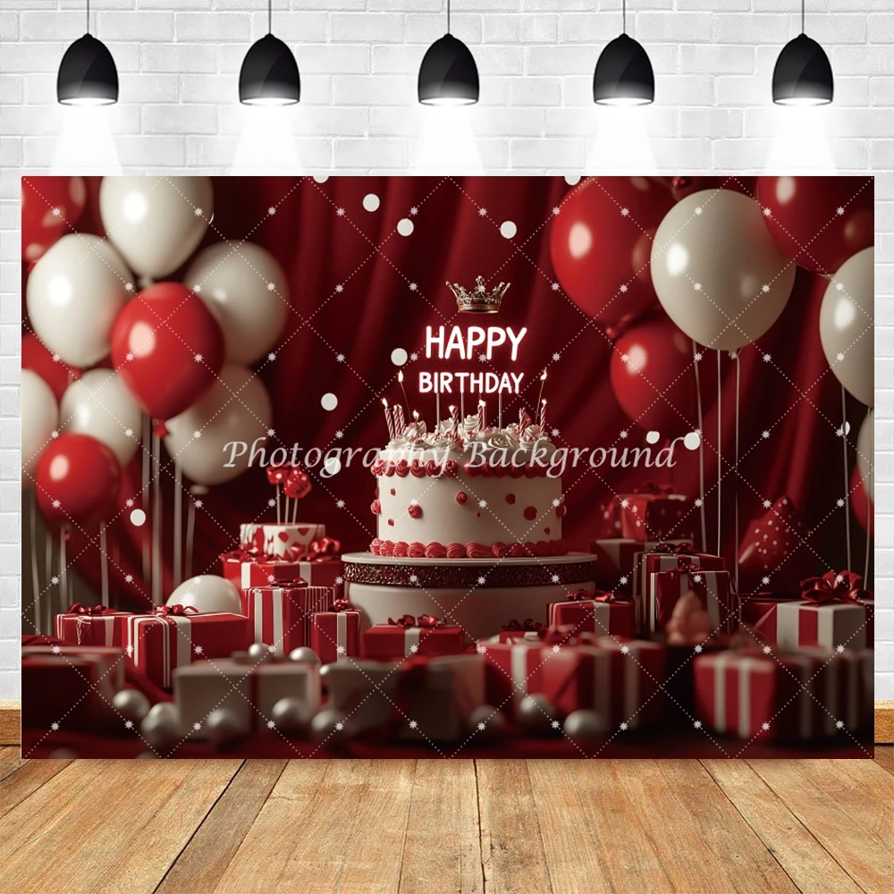

Birthday Decorations Backgrounds For Photographs Balloons Cake Gift Boxes Kids Adults Elegant Celebration Photography Backdrops
