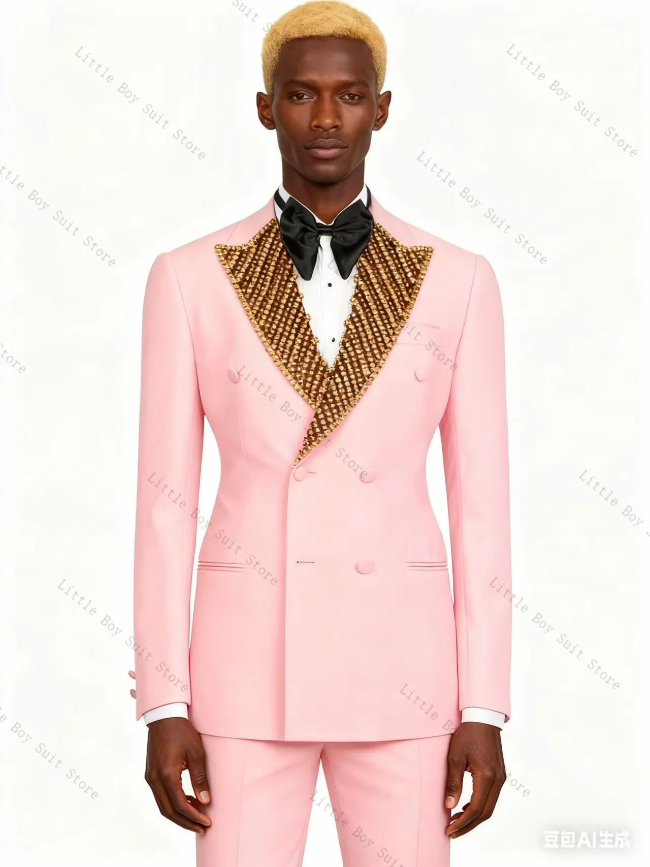 

Gold Crystals Luxury Men Suit Set 2 Piece Wedding Tuxedo Jacket Blazer Pant Cotton Formal Office Business Party Coat Customized