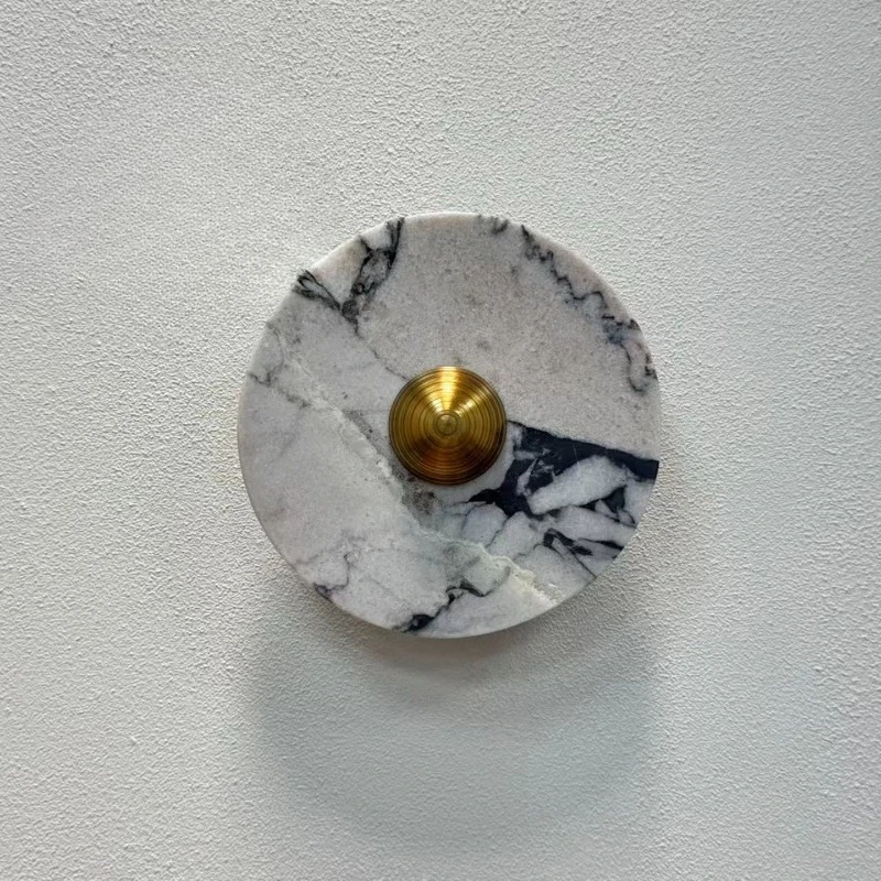 Nordic Light Luxury Natural Marble Round Wall Lamp Creative Designer Sconce for Hotel Living Room