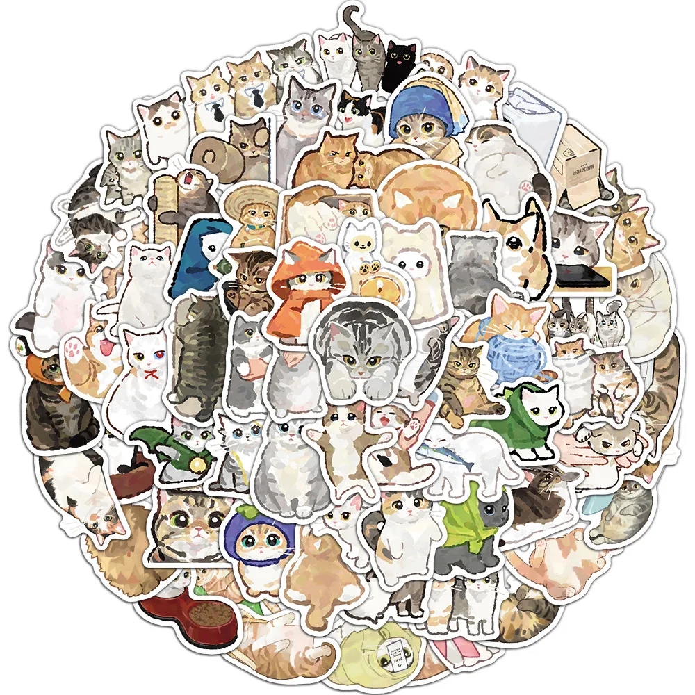 77Pcs Cute Cat Stickers Hand-painted kitten DIY Stickers Scrapbooking Phone Luggage Waterproof Decals