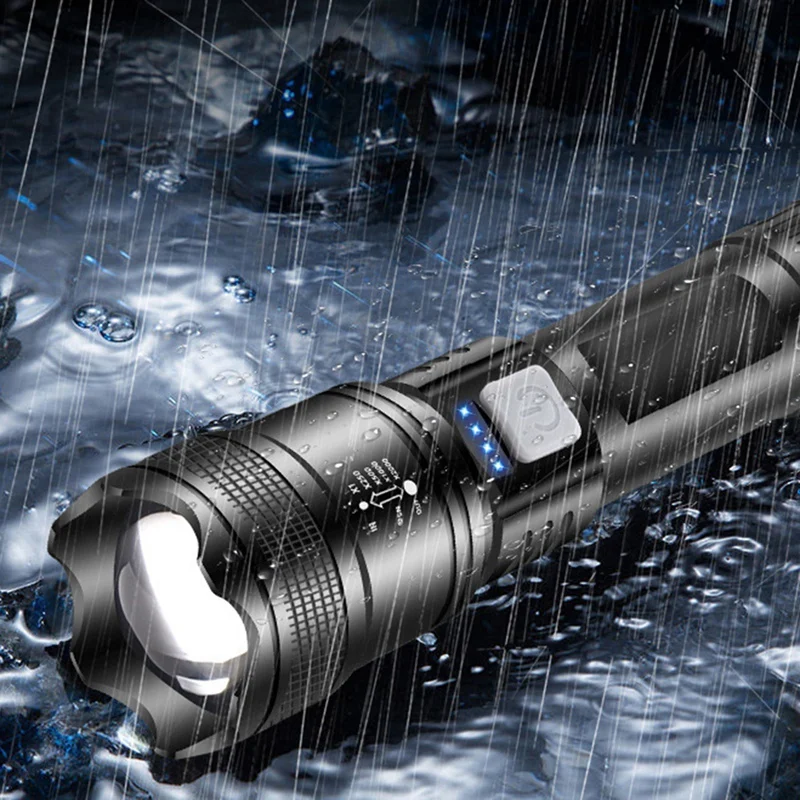 Portable Led Flashlight P70 With Zoom Telescopic Function, Rechargeable Long Lasting Camping Lantern