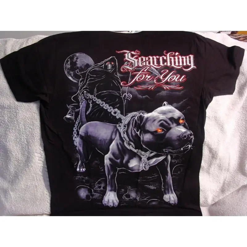 Grim Reaper Pitbull Skull Skulls Moon Searching For You T Shirt