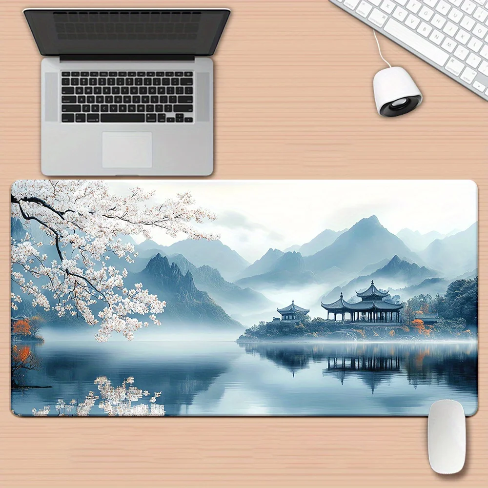 桜の山の風景マウスパッドデスクマットゲームマット滑り止め耐久性のあるオフィスアクセサリーキーボードマウスマットマウスパッド