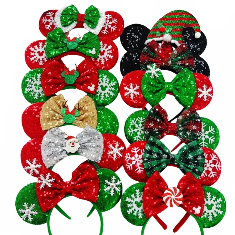 

Disney Mickey Mouse Ear Christmas Headbands for Women Candy Bear Bows Hair Accessories Reindeer Ears Hairbands Adults Kids Gifts