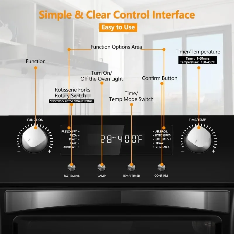 CUSIMAX 10-in-1 Convection Oven, 24QT Air Fryer Combo, Countertop Air Fryer Toaster Oven with Rotisserie & Dehydrator