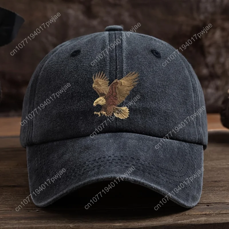 Men's Adjustable Eagle Print Baseball Cap, Stylish Dark Blue Hip Hop Sun Hat | Eagle Design | Durable Headwear