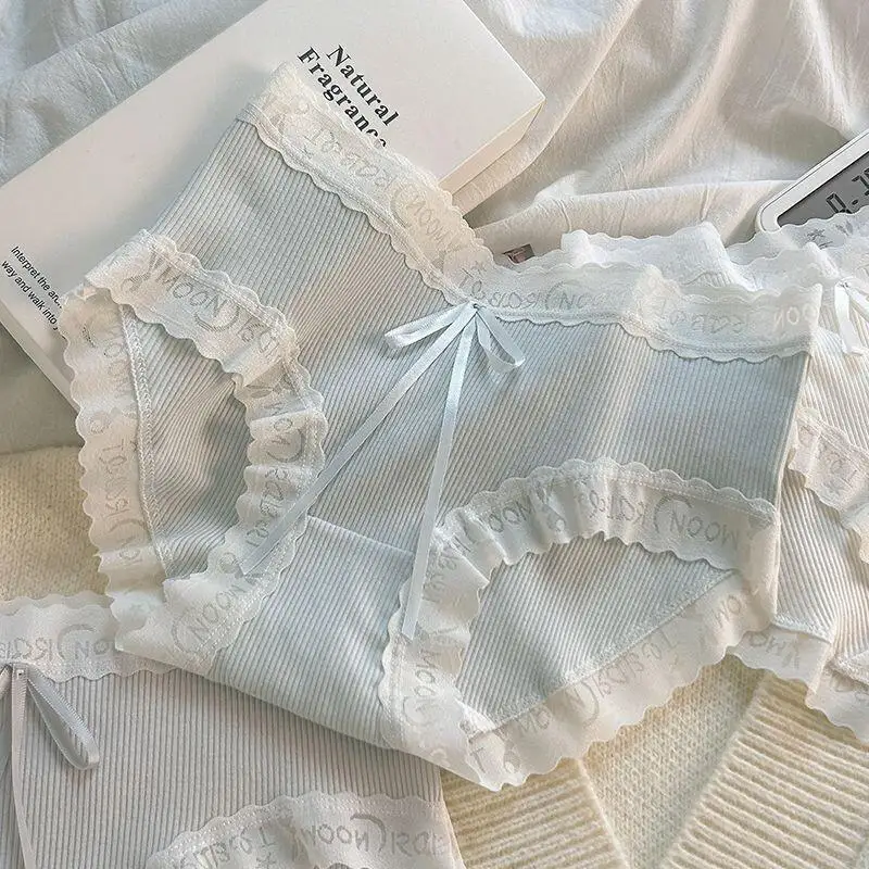 Sweet Cotton Panties Women Mid Waist Girls Students Cotton Antibacterial Thin Breathable Quick Dry Seamless Butt Lifting Cute