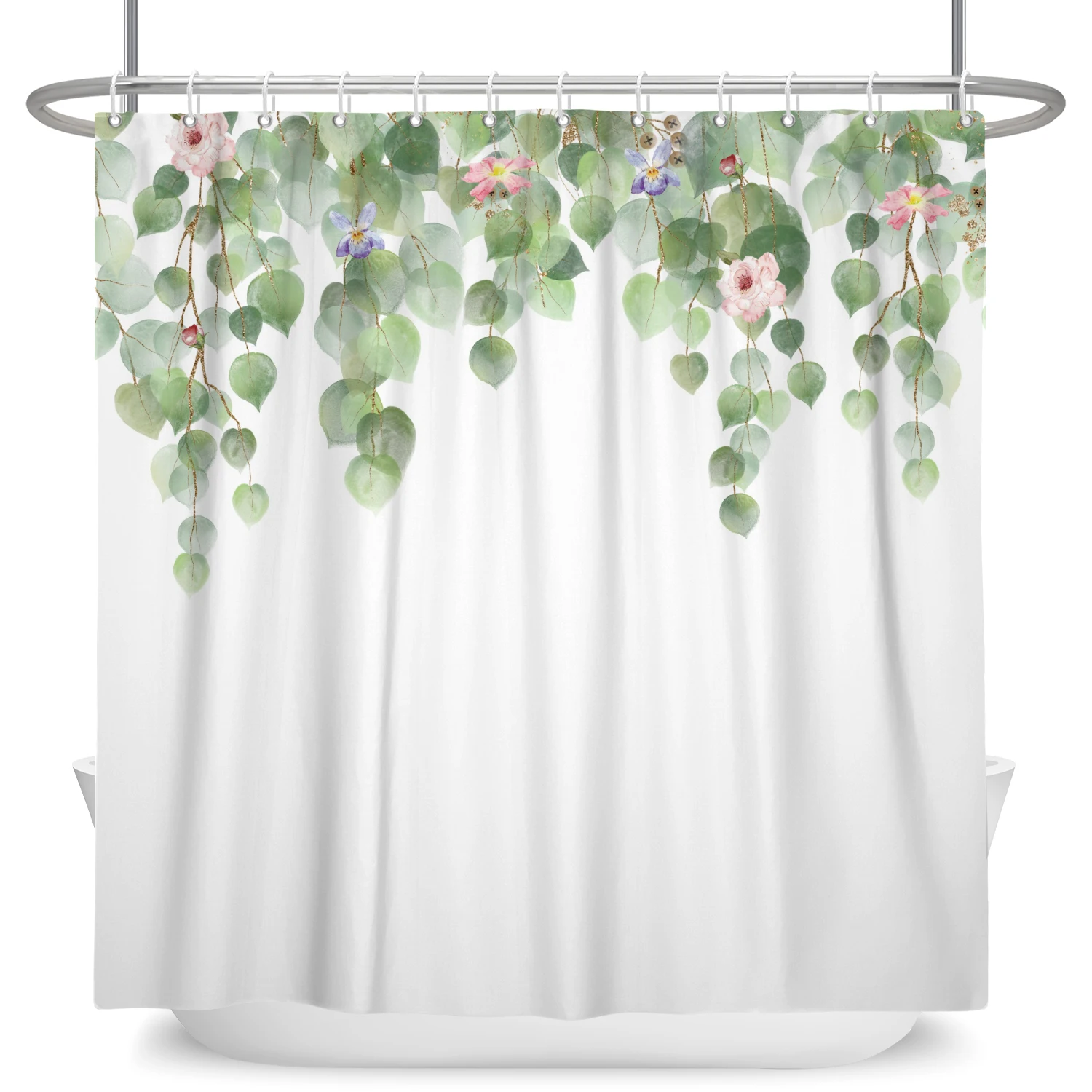 Verde foglie di eucalipto tende da doccia acquerello Boho floreale impermeabile Morden bagno vasca da bagno tenda decorazione della stanza con ganci