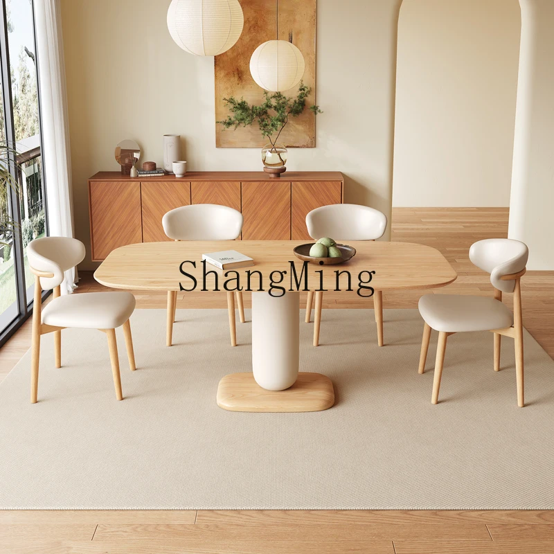 

DHY log cream style dining table and chairs small apartment solid wood dining table rectangle