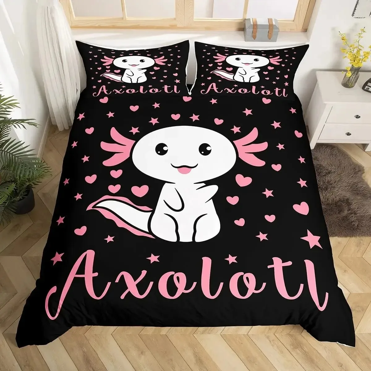 

Cartoon Axolotl Cute Sea Animal Reptile Bedding Set Boys Girls Twin Queen Size Duvet Cover Pillowcase Bed Kids Adult