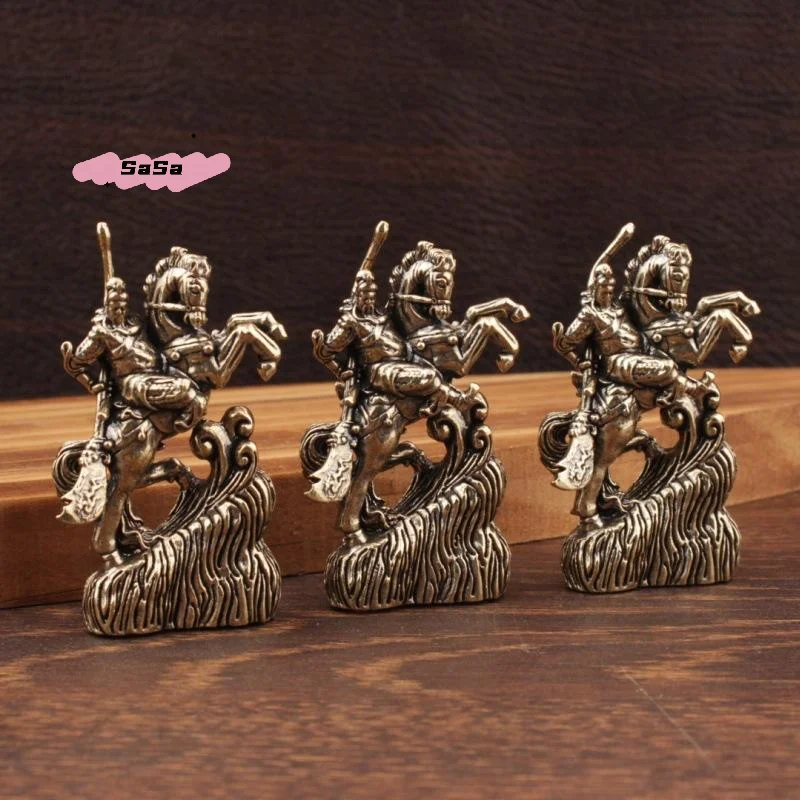 S-1 Pc Home Decoration Crafts Brass Chinese God Of Wealth Riding Horse Guan Gong Statue Accessories Copper Office Desk Decor