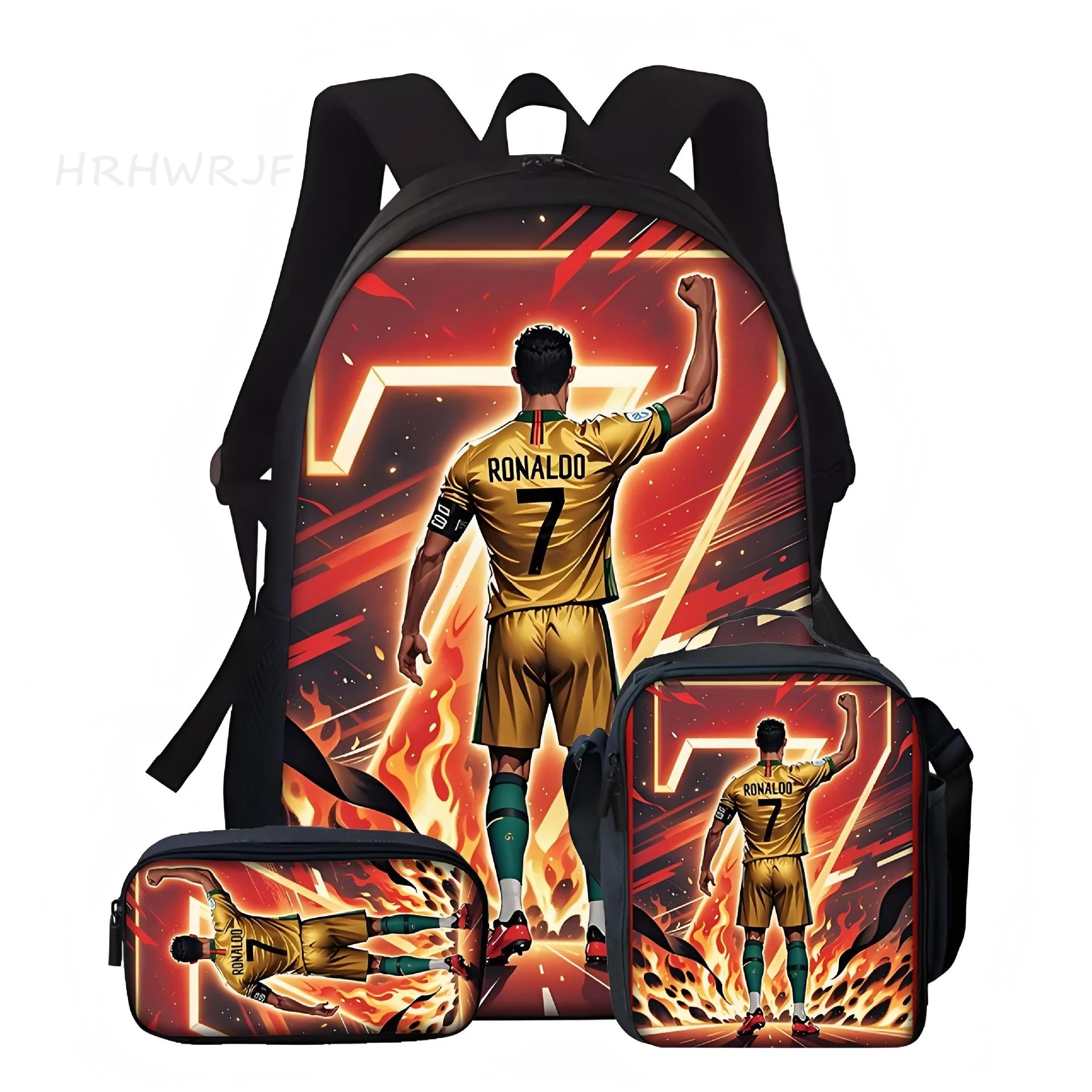 

3pcs CR7 Printe Backpacks With Lunchbags Pencil case Capacity Primary Lightweight School Bags For Boys Girls Primary Mochilas