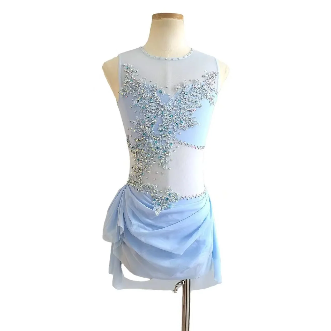 Lyrical Dance Skirt, Steel Column Dance, Luxurious Flash Competition Performance, Light Blue Jazz Customization