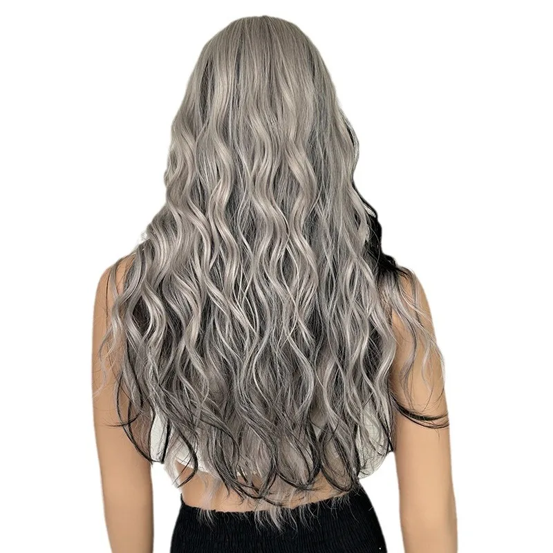 لون متدرج مع الانفجارات شعر طويل مجعد شعر مستعار ألياف مقاومة للحرارة غطاء رأس شعر مستعار