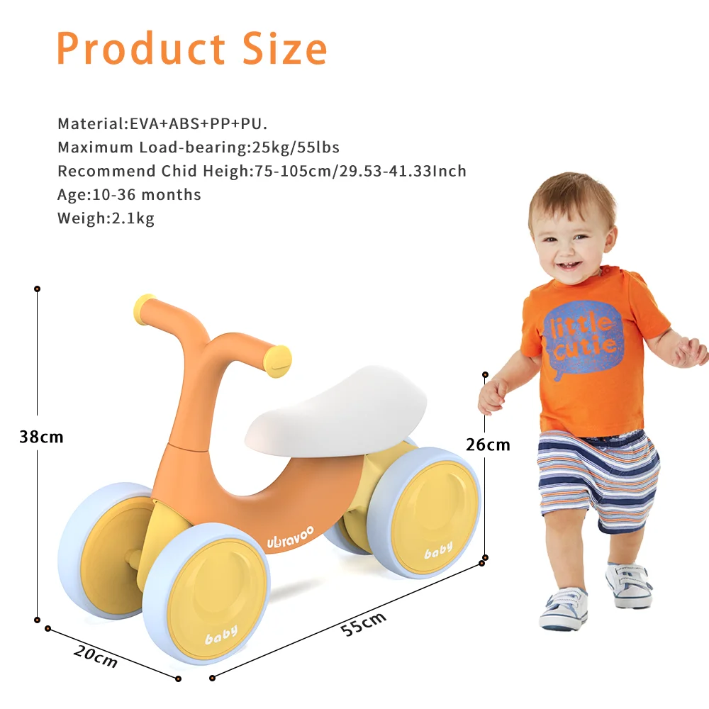 UBRAVOO Baby Balance Bike Toys, Baby Walker, Toddler Balance Bike 10-36 Month Ride On Toy Birthday Gift with 4 Wheels,No Pedal