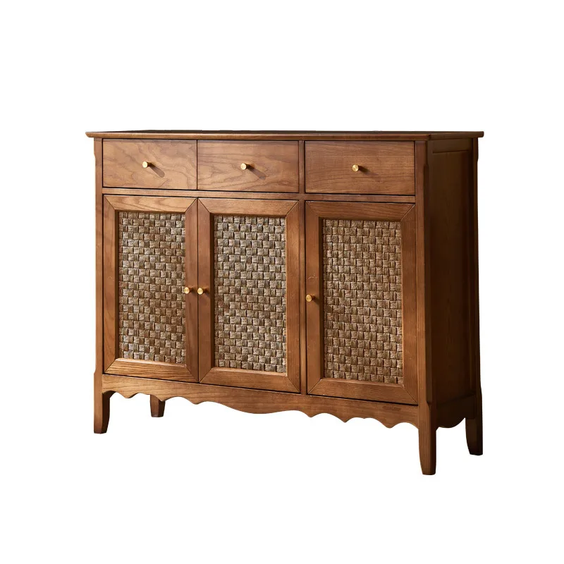 

Wabi-sabi Japanese rattan solid wood dining side cabinet log wind storage side cabinet living room locker shoe cabinet porch che