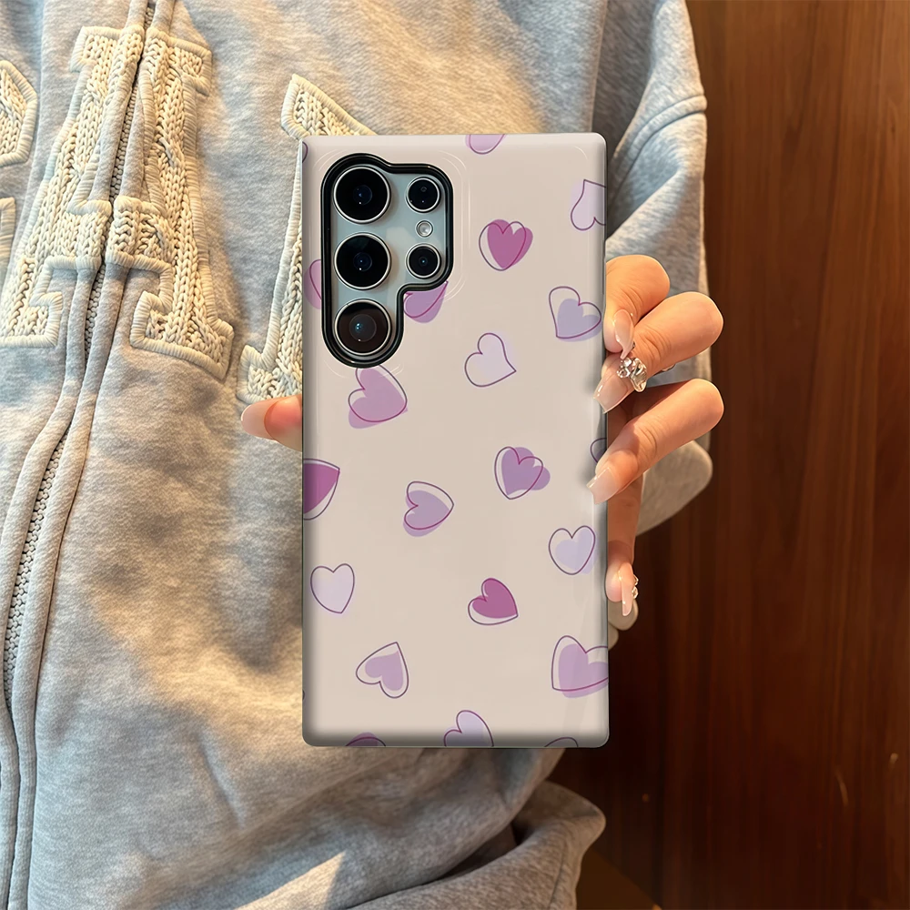 حافظة هاتف على شكل قلب باستيل لهاتف سامسونج جالاكسي S25 Ultra S24 S23 Ultra Plus غطاء خلفي لامع بطبقة مزدوجة #5