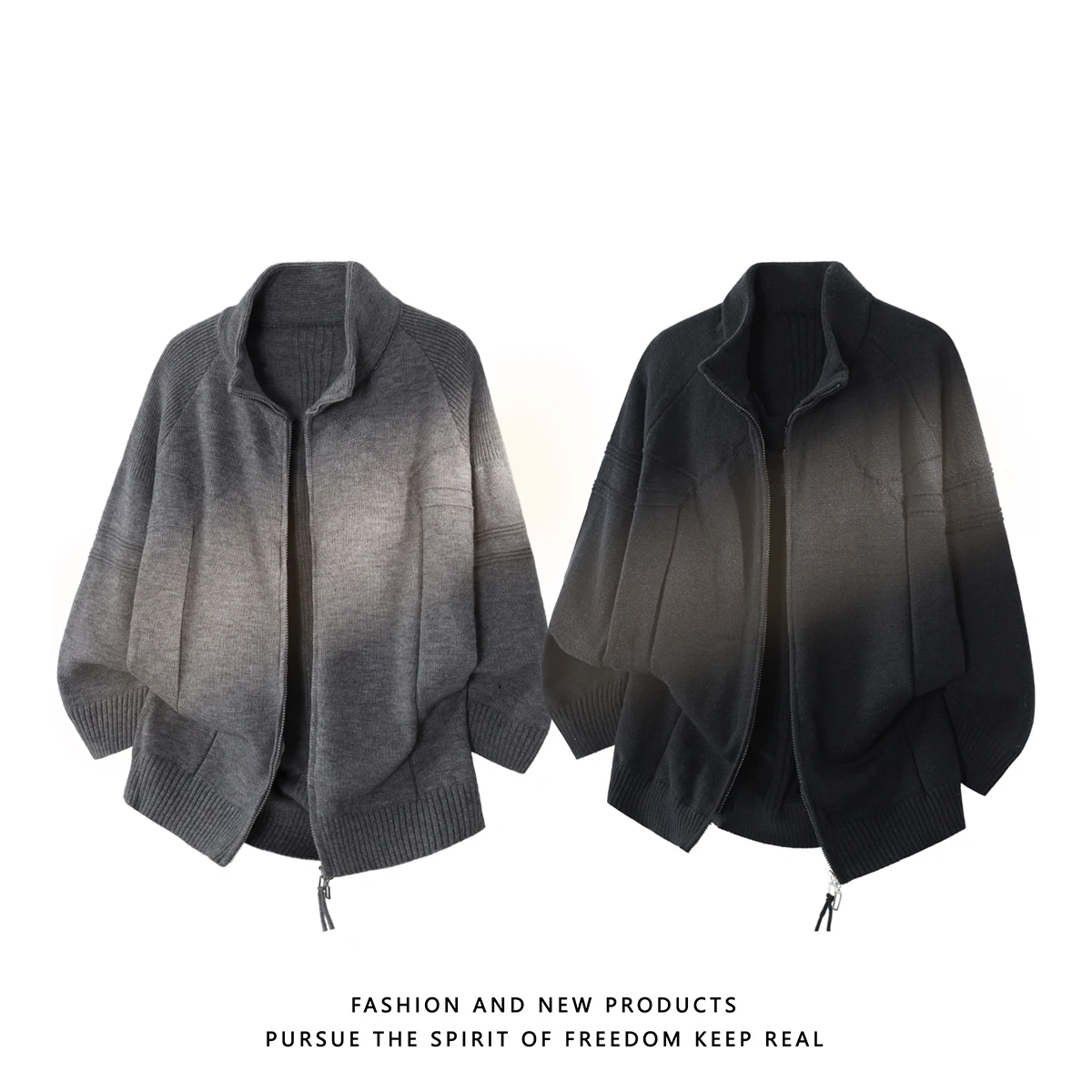 

Мужской вязаный кардиган с глубоким V-образным вырезом, зимний модный повседневный свитер из полиэстера с длинными рукавами и воротником-стойкой, легко надевать и снимать.