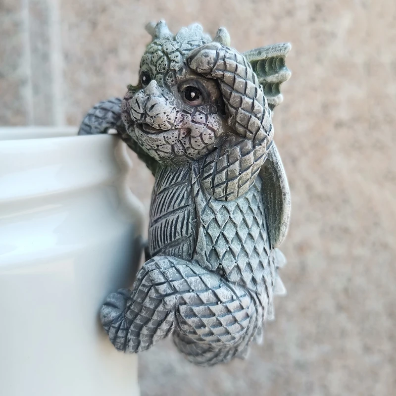 4 pezzi 3D giardino statue drago scultura dinosauro figurine ciondolo vaso fiori artigianale per casa all'aperto