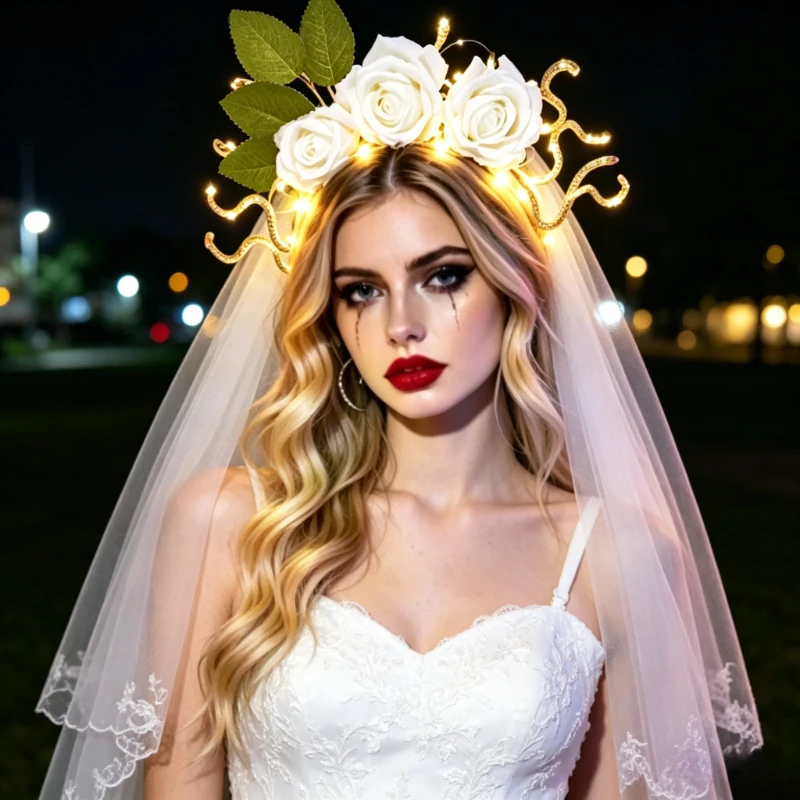 

Light Up Crown, Golden Snake Red Rose LED Headdress, Glowing Headband Maternity Shoot, Pregnancy Prop, Halloween Cosplay