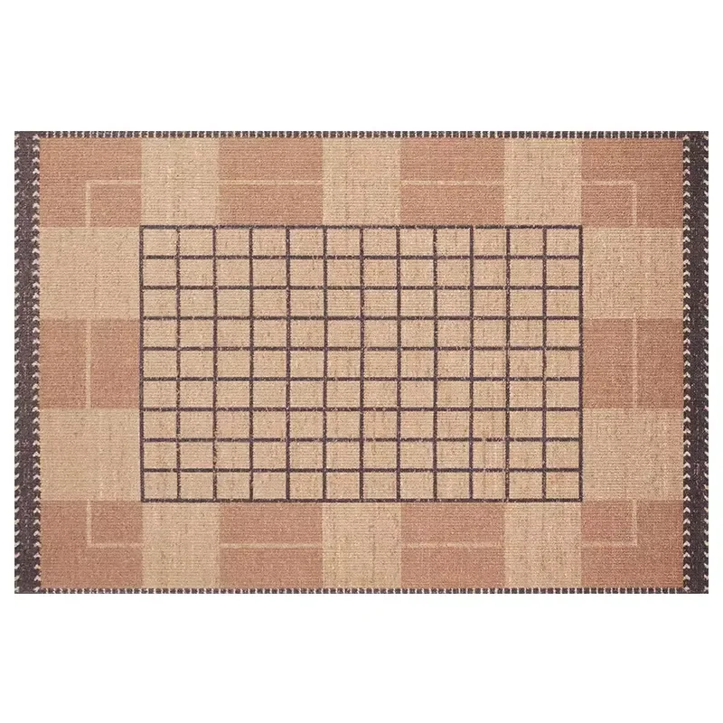 Middle Ancient Style New Zealand Wool Carpet with Stripes and Square Pattern Thickened Loop Soft Elastic Bedside Carpet