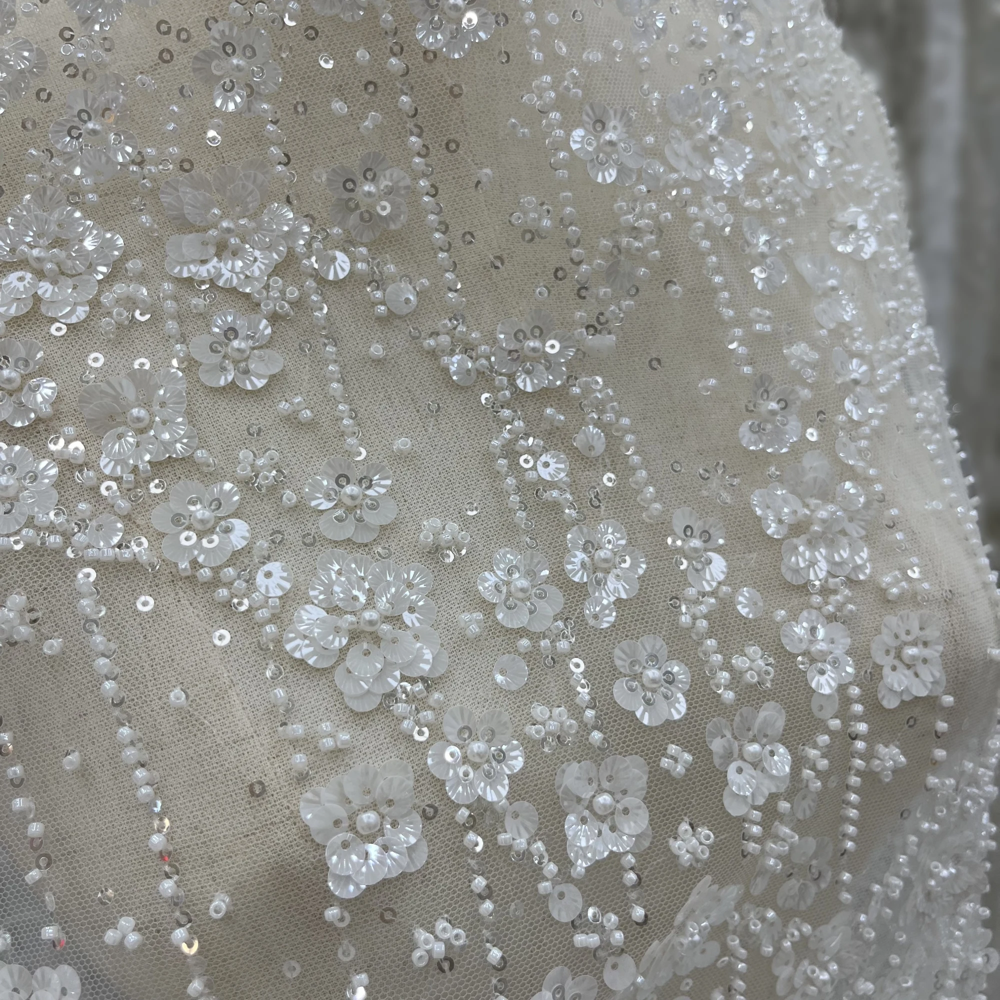 New High-Grade Sequins Beads Lace Embroidery Wedding Women Dress Fabric Designer Personalized Fabrics