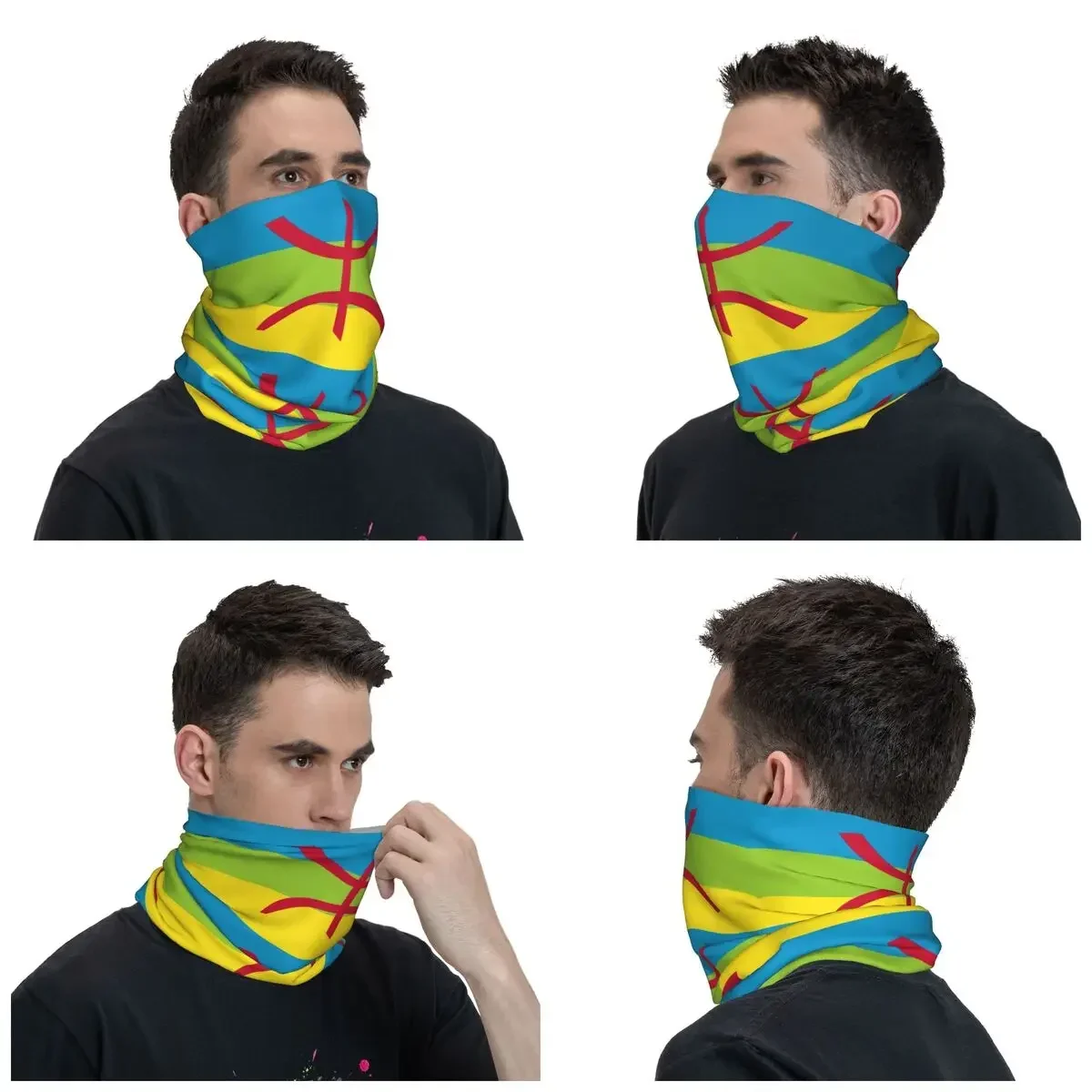 Amazigh Berber Flag Bandana Neck Gaiter for Ski Hunting Men Women Wrap Scarf Kabyle Tifinagh Logo Headband Warmer