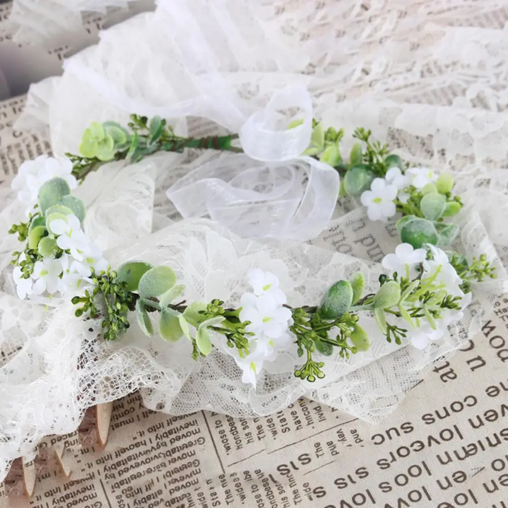 Bride bridesmaid Wreath Crown Ribbon Eucalyptus Flower Headband Spring bohemia Wreath Headpiece Flower Crown Bridal Headwear