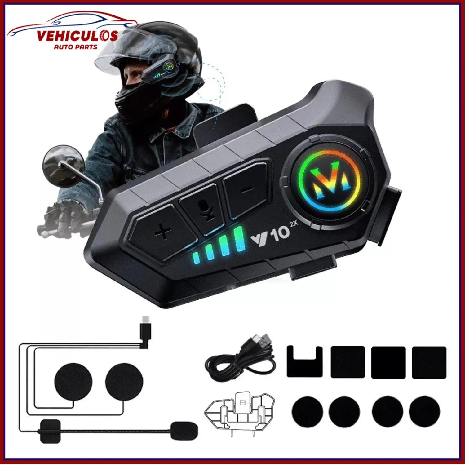 

VEHICULOS Y10-2x Bluetooth Motorcycle Intercom Helmet Headsets Wireless IPX6 Waterproof Noise Reduction Speaker Kit For Riding
